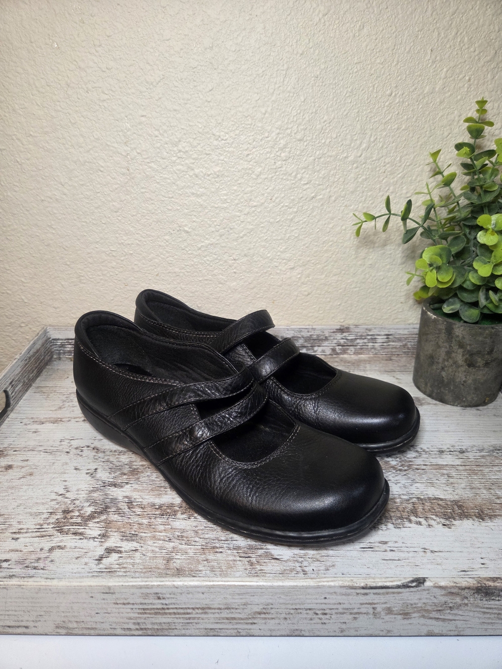 Clarks Black Double-Strap Mary Jane Flats
